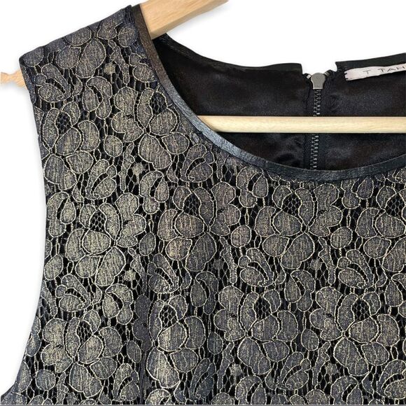 T Tahari Gold Metallic Floral Crochet Overlay Dress - Picture 3 of 7